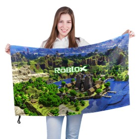 Флаг 3D с принтом ROBLOX в Кировске, 100% полиэстер | плотность ткани — 95 г/м2, размер — 67 х 109 см. Принт наносится с одной стороны | game | gamer | logo | roblox | игры | логотип | роблокс