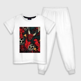 Детская пижама хлопок с принтом God of thunder в Кировске, 100% хлопок |  брюки и футболка прямого кроя, без карманов, на брюках мягкая резинка на поясе и по низу штанин
 | art | demon | god | japan | monster | shinto | арт | бог | демон | иллюстрация | монстр | япония | японский