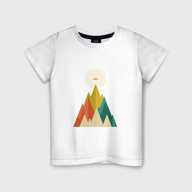 Детская футболка хлопок с принтом Путешественник в Кировске, 100% хлопок | круглый вырез горловины, полуприлегающий силуэт, длина до линии бедер | геометрия | горы | графика | дизайн | красиво | самолет | солнце | треугольник