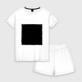Женская пижама с шортиками хлопок с принтом ЧЕРНЫЙ КВАДРАТ в Кировске, 100% хлопок | футболка прямого кроя, шорты свободные с широкой мягкой резинкой | исскуство | минимализм | черный квадрат