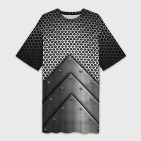 Платье-футболка 3D с принтом Броня металлическая в Кировске,  |  | абстракция | броня | геометрия | железо | кольчуга | конус | круги | линии | металл | полосы | сетка | сталь | текстура | треугольник