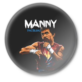 Значок с принтом Manny в Кировске,  металл | круглая форма, металлическая застежка в виде булавки | manny pacquiao | pac man | pacquiao | бокс | мэнни пакьяо | пакьяо
