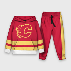 Детский костюм 3D (с толстовкой) с принтом Калгари Флэймз в Кировске,  |  | calgary | calgary flames | flames | hockey | nhl | usa | калгари | калгари флэймз | нхл | спорт | сша | флэймз | хоккей | шайба