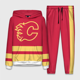 Женский костюм 3D (с толстовкой) с принтом Калгари Флэймз в Кировске,  |  | calgary | calgary flames | flames | hockey | nhl | usa | калгари | калгари флэймз | нхл | спорт | сша | флэймз | хоккей | шайба