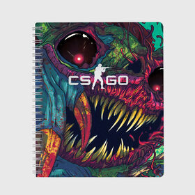 Тетрадь с принтом CS GO Hyper Beast в Кировске, 100% бумага | 48 листов, плотность листов — 60 г/м2, плотность картонной обложки — 250 г/м2. Листы скреплены сбоку удобной пружинной спиралью. Уголки страниц и обложки скругленные. Цвет линий — светло-серый
 | counter | cs | go | hyper beast | strike | ак | бист | гипер | го | зубы | игровая | игроку | игроману | контер | крутая | крутой | кс | нож | страйк | хайпер бист | хипер | чудовище