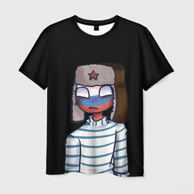 Мужская футболка 3D с принтом CountryHumans - Россия в Кировске, 100% полиэфир | прямой крой, круглый вырез горловины, длина до линии бедер | 23 | army | country | countryhumans | humans | memes | patriot | russia | армия | звезда | красная | мем | патриот | россия | страна | тельняшка | флаг | человечек | шапка
