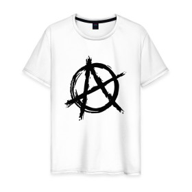 Мужская футболка хлопок с принтом АНАРХИЯ в Кировске, 100% хлопок | прямой крой, круглый вырез горловины, длина до линии бедер, слегка спущенное плечо. | anarchy | riot | rock | анархия | бунт | знаки | музыка | панки | рок | символ