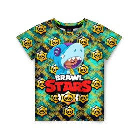 Детская футболка 3D с принтом Brawl Stars Leon в Кировске, 100% гипоаллергенный полиэфир | прямой крой, круглый вырез горловины, длина до линии бедер, чуть спущенное плечо, ткань немного тянется | brawl | brawl stars | leon | leon shark | shark | stars | акула | бравл | бравл старс | игры | леон | лого | логотип | старс