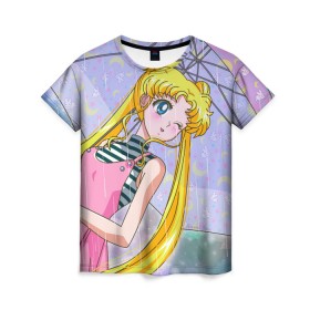 Женская футболка 3D с принтом Sailor Moon в Кировске, 100% полиэфир ( синтетическое хлопкоподобное полотно) | прямой крой, круглый вырез горловины, длина до линии бедер | baby | bunny | girl | like | pink | sailormoon | usagi | вода капли | воин | волосы | глаза | девушка | дождь | зайчик | зонтик | котик | кролик | лето | луна | малышка | матроска | небо | облака | природа | радуга | розовый