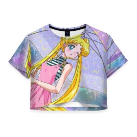 Женская футболка Crop-top 3D с принтом Sailor Moon в Кировске, 100% полиэстер | круглая горловина, длина футболки до линии талии, рукава с отворотами | baby | bunny | girl | like | pink | sailormoon | usagi | вода капли | воин | волосы | глаза | девушка | дождь | зайчик | зонтик | котик | кролик | лето | луна | малышка | матроска | небо | облака | природа | радуга | розовый