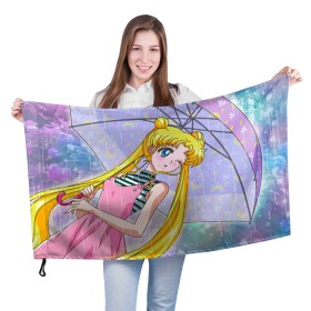 Флаг 3D с принтом Sailor Moon в Кировске, 100% полиэстер | плотность ткани — 95 г/м2, размер — 67 х 109 см. Принт наносится с одной стороны | baby | bunny | girl | like | pink | sailormoon | usagi | вода капли | воин | волосы | глаза | девушка | дождь | зайчик | зонтик | котик | кролик | лето | луна | малышка | матроска | небо | облака | природа | радуга | розовый