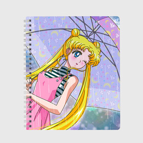Тетрадь с принтом Sailor Moon в Кировске, 100% бумага | 48 листов, плотность листов — 60 г/м2, плотность картонной обложки — 250 г/м2. Листы скреплены сбоку удобной пружинной спиралью. Уголки страниц и обложки скругленные. Цвет линий — светло-серый
 | Тематика изображения на принте: baby | bunny | girl | like | pink | sailormoon | usagi | вода капли | воин | волосы | глаза | девушка | дождь | зайчик | зонтик | котик | кролик | лето | луна | малышка | матроска | небо | облака | природа | радуга | розовый