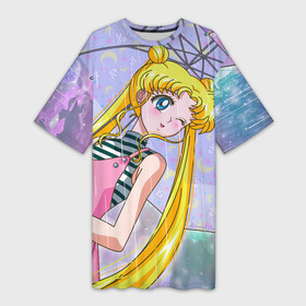 Платье-футболка 3D с принтом Sailor Moon в Кировске,  |  | Тематика изображения на принте: baby | bunny | girl | like | pink | sailormoon | usagi | вода капли | воин | волосы | глаза | девушка | дождь | зайчик | зонтик | котик | кролик | лето | луна | малышка | матроска | небо | облака | природа | радуга | розовый