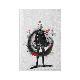 Обложка для паспорта матовая кожа с принтом 2B Ink Sakura dawn в Кировске, натуральная матовая кожа | размер 19,3 х 13,7 см; прозрачные пластиковые крепления | 2a | 2b | 9s | andoird | ink | japanese | kanji | nier automata | nuar | sakura | yohra | андроид | кандзи | нуар | сакура | чернила | япония