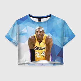 Женская футболка Crop-top 3D с принтом Kobe Bryant Lackers 24 blue в Кировске, 100% полиэстер | круглая горловина, длина футболки до линии талии, рукава с отворотами | Тематика изображения на принте: 24 | 8 | black | blue | bryant | kobe | lackers 24 | lakers | mamba | mentality | баскетбол | брайант | детская | детскую | женская | женскую | коба | коби | купить | мамба | менталитет | мужская | мужскую | черная