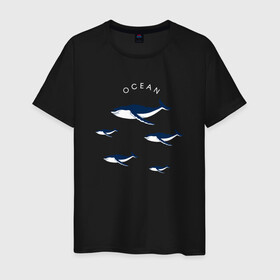 Мужская футболка хлопок с принтом Ocean в Кировске, 100% хлопок | прямой крой, круглый вырез горловины, длина до линии бедер, слегка спущенное плечо. | касатки | киты | киты в океане | морские звери | океан