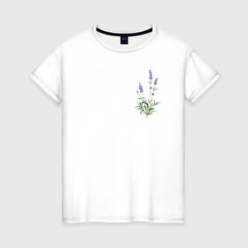 Женская футболка хлопок с принтом Lavanda в Кировске, 100% хлопок | прямой крой, круглый вырез горловины, длина до линии бедер, слегка спущенное плечо | лаванда | лавандовые цветы | милота | нежность | цветочки | цветы