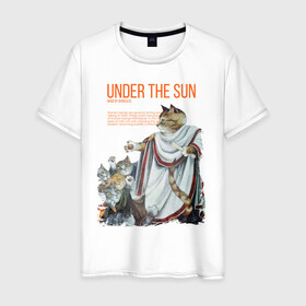 Мужская футболка хлопок с принтом Under the Sun в Кировске, 100% хлопок | прямой крой, круглый вырез горловины, длина до линии бедер, слегка спущенное плечо. | cat | cats | sun | sun day | античность | кот | котики | солнце