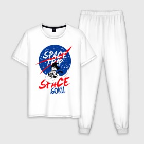 Мужская пижама хлопок с принтом Space trip в Кировске, 100% хлопок | брюки и футболка прямого кроя, без карманов, на брюках мягкая резинка на поясе и по низу штанин
 | аниме | космическая | космос | наса | путешествие в космос