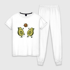 Женская пижама хлопок с принтом Авокадик в Кировске, 100% хлопок | брюки и футболка прямого кроя, без карманов, на брюках мягкая резинка на поясе и по низу штанин | Тематика изображения на принте: avocado | vegan | vegetarian | авокадо | веган | вегетарианство