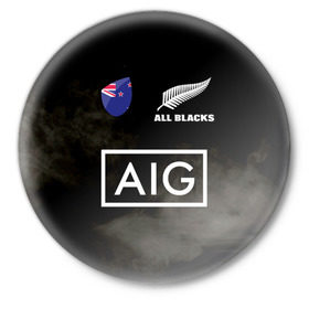 Значок с принтом ALL BLACKS в Кировске,  металл | круглая форма, металлическая застежка в виде булавки | all blacks | new zealandd | rugby | новая зеландия | олл блэкс | регби | хака