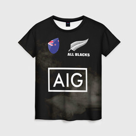Женская футболка 3D с принтом ALL BLACKS в Кировске, 100% полиэфир ( синтетическое хлопкоподобное полотно) | прямой крой, круглый вырез горловины, длина до линии бедер | all blacks | new zealandd | rugby | новая зеландия | олл блэкс | регби | хака
