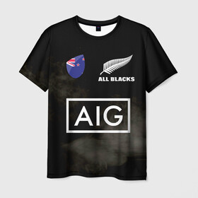 Мужская футболка 3D с принтом ALL BLACKS в Кировске, 100% полиэфир | прямой крой, круглый вырез горловины, длина до линии бедер | all blacks | new zealandd | rugby | новая зеландия | олл блэкс | регби | хака