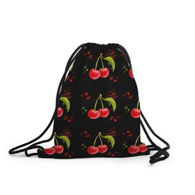 Рюкзак-мешок 3D с принтом Вишенки в Кировске, 100% полиэстер | плотность ткани — 200 г/м2, размер — 35 х 45 см; лямки — толстые шнурки, застежка на шнуровке, без карманов и подкладки | брызги | вишня | красный | сочно | ягода