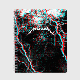 Тетрадь с принтом METALLICA GLITCH STORM в Кировске, 100% бумага | 48 листов, плотность листов — 60 г/м2, плотность картонной обложки — 250 г/м2. Листы скреплены сбоку удобной пружинной спиралью. Уголки страниц и обложки скругленные. Цвет линий — светло-серый
 | metallica | rock | джеймс хэтфилд | джейсон ньюстед | дэйв мастейн | кирк хэмметт | клифф бёртон | ларс ульрих | металлика | музыка | роберт трухильо | рок