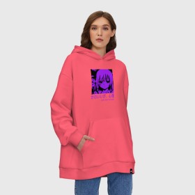 Худи SuperOversize хлопок с принтом Cute but psycho в Кировске, 70% хлопок, 30% полиэстер, мягкий начес внутри | карман-кенгуру, эластичная резинка на манжетах и по нижней кромке, двухслойный капюшон
 | Тематика изображения на принте: anime | cute but psycho | аниме | арт | девушка | иероглифы | манга | милый но псих | надпись на японском | прикольная надпись | тян | фиолетовый