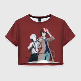 Женская футболка Crop-top 3D с принтом Atsushi Nakajima & Osamu Dazai в Кировске, 100% полиэстер | круглая горловина, длина футболки до линии талии, рукава с отворотами | atsushi | bungou | dazai | dogs | nakajima | osamu | stray | атсуши | ацуси | ацуши | бродячие псы | бродячих | дазай | литературные гении | накаджима | накадзима | осаму | проза | псов