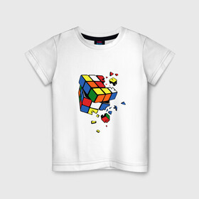 Детская футболка хлопок с принтом Кубик Рубика в Кировске, 100% хлопок | круглый вырез горловины, полуприлегающий силуэт, длина до линии бедер | kubik rubika | головоломка | игра | куб | кубик рубика