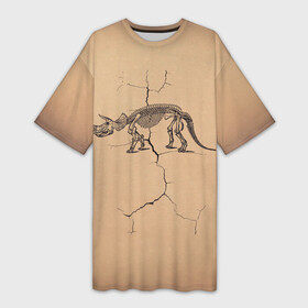 Платье-футболка 3D с принтом Triceratops skeleton в Кировске,  |  | dinosaur | extinct | primal | skeleton | triceratops | вымерший | динозавр | первобытный | скелет | трицератопс