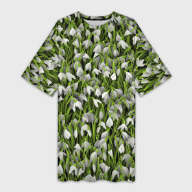 Платье-футболка 3D с принтом Подснежники в Кировске,  |  | 8 марта | букет | весенний | весна | клумба | паттерн | подарок | подснежник | растение | цветочный | цветы. цветок