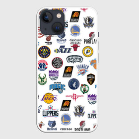 Чехол для iPhone 13 с принтом NBA Pattern | НБА Паттерн в Кировске,  |  | Тематика изображения на принте: basketball | boston celtics | brooklyn nets | nba | new york knicks | philadel | toronto raptors | баскетбол | бостон селтикс | бруклин нетс | нба | нью йорк никс | спорт | торонто рэпторс | филадельфия 76ерс