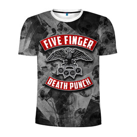 Мужская футболка 3D спортивная с принтом Five Finger Death Punch в Кировске, 100% полиэстер с улучшенными характеристиками | приталенный силуэт, круглая горловина, широкие плечи, сужается к линии бедра | Тематика изображения на принте: 5fdp | death | ffdp | finger | five | five finger death punch | punch | грув метал