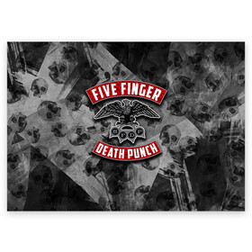 Поздравительная открытка с принтом Five Finger Death Punch в Кировске, 100% бумага | плотность бумаги 280 г/м2, матовая, на обратной стороне линовка и место для марки
 | 5fdp | death | ffdp | finger | five | five finger death punch | punch | грув метал