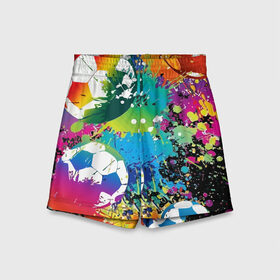Детские спортивные шорты 3D с принтом Football Paints в Кировске,  100% полиэстер
 | пояс оформлен широкой мягкой резинкой, ткань тянется
 | art | ball | football | paint | spray | texture | арт | брызги | краски | мяч | текстура | футбол