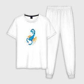 Мужская пижама хлопок с принтом Скорпион в Кировске, 100% хлопок | брюки и футболка прямого кроя, без карманов, на брюках мягкая резинка на поясе и по низу штанин
 | рисунок | скорпион