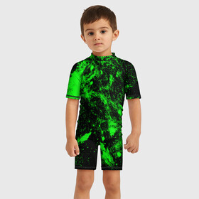 Детский купальный костюм 3D с принтом Зелёная краска в Кировске, Полиэстер 85%, Спандекс 15% | застежка на молнии на спине | абстракция | брызги | зеленый | кислотный | краска | чёрный | яркий