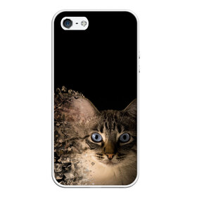 Чехол для iPhone 5/5S матовый с принтом Disintegrating Cat в Кировске, Силикон | Область печати: задняя сторона чехла, без боковых панелей | cat | азулес | атомный кот | голубоглазая кошка | голубоглазый кот | голубоглазый котик | кот | кот к | кот распадающийся на атомы | кот с голубыми глазами | котик | котэ | кошак | кошачий портрет