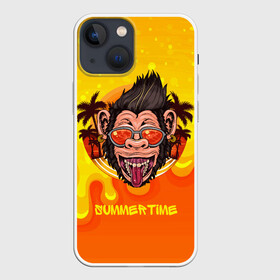 Чехол для iPhone 13 mini с принтом summertime обезьяна в Кировске,  |  | monkey | summertime | брызги | краски | летняя | лето | обезьяна | пальмы | солнце
