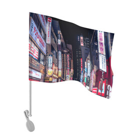 Флаг для автомобиля с принтом Ночной Токио в Кировске, 100% полиэстер | Размер: 30*21 см | город | города | дома | здания | иероглифы | надписи | небо | неон | ночь | огни | страны | сумерки | улица | фонари | япония