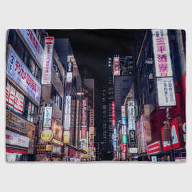 Плед 3D с принтом Ночной Токио в Кировске, 100% полиэстер | закругленные углы, все края обработаны. Ткань не мнется и не растягивается | Тематика изображения на принте: город | города | дома | здания | иероглифы | надписи | небо | неон | ночь | огни | страны | сумерки | улица | фонари | япония
