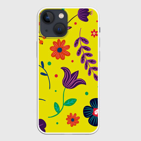 Чехол для iPhone 13 mini с принтом Цветочный микс в Кировске,  |  | flowers | девушки | желтые | круги | лето | листья | природа | разноцветные | растения | ромашки | солнце | текстура | тропика | тюльпаны | узоры | цветочки | цветы