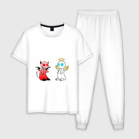 Мужская пижама хлопок с принтом Ангел и демон в Кировске, 100% хлопок | брюки и футболка прямого кроя, без карманов, на брюках мягкая резинка на поясе и по низу штанин
 | 