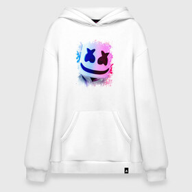 Худи SuperOversize хлопок с принтом MARSHMELLO в Кировске, 70% хлопок, 30% полиэстер, мягкий начес внутри | карман-кенгуру, эластичная резинка на манжетах и по нижней кромке, двухслойный капюшон
 | america | dj | marshmello | smile | usa | америка | маршмелло | смайл | сша