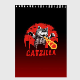 Скетчбук с принтом CATZILLA в Кировске, 100% бумага
 | 48 листов, плотность листов — 100 г/м2, плотность картонной обложки — 250 г/м2. Листы скреплены сверху удобной пружинной спиралью | catzilla | годзилла | кот | котик | кошка | кэтзилла | мимими | прикол | прикольная