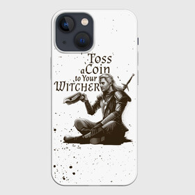 Чехол для iPhone 13 mini с принтом ВЕДЬМАКУ ЗАПЛАТИТЕ в Кировске,  |  | geralt | the witcher | the witcher wild hunt | witcher | wolf | ведьмак | ведьмак 3 | волк | геральт | охотник