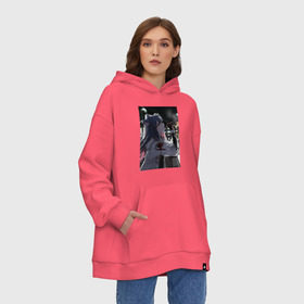 Худи SuperOversize хлопок с принтом MOOD в Кировске, 70% хлопок, 30% полиэстер, мягкий начес внутри | карман-кенгуру, эластичная резинка на манжетах и по нижней кромке, двухслойный капюшон
 | anime | art | city | girl | night | аниме | арт | город | девушка | ночь